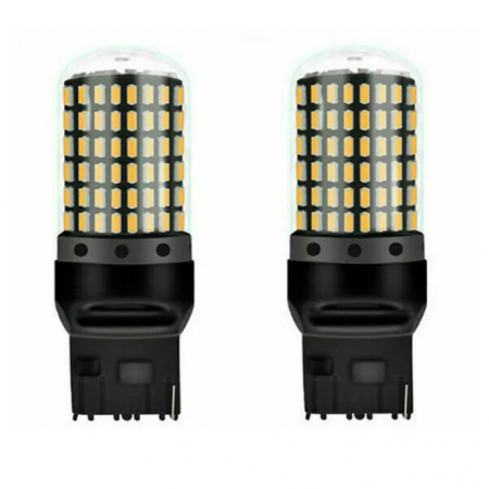 Auto - Set 2 becuri auto LED, T20, W21W, WY21W, 7440, 144 leduri, lumina alba rece, 12V, BZRSH, marsarier, lumini de zi, daylight, soclu T20