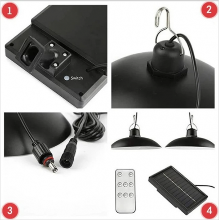 Set 2 becuri LED 50W cu panou solar, telecomanda [3]
