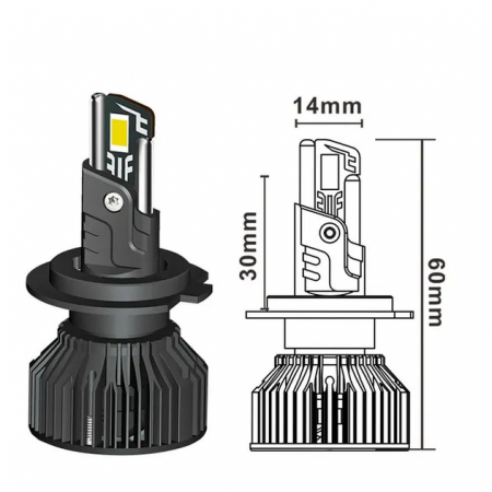Set 2 becuri LED H7 T55 mini, 180W, Canbus, 60mm, fara eroare, 23000Lm, 6000K, +400%, BZRSH [2]