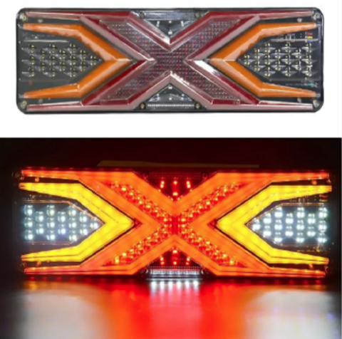 Set 2 Lampi Auto LED Spate, Universale, pentru Remorca, Camion si Trailer, utilaje agricole, 12 - 24V, Functii Semnalizare dinamica, Pozitie, STOP, 33x13cm, rosu / galben / alb [1]