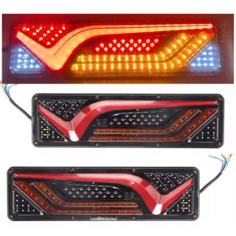 Auto - Set 2 Lampi Auto LED Spate, Universale, pentru Remorca, Camion si Trailer, 24V, Functii Semnalizare, Pozitie, STOP, 46x13cm, rosu / chihlimbar / alb
