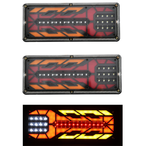 Set 2 Lampi Auto LED Spate, Universale, pentru Remorca, Camion, utilaje agricole, 12 - 24V, Semnalizare dinamica, Pozitie, STOP, 33x13cm, rosu / galben / alb