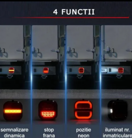 Set 2 Stopuri Auto LED Spate, Universale, pentru Remorca, Camion si Trailer, utilaje agricole, 12-24V, Semnalizare dinamica, Pozitie, STOP, rosu / galben / alb [2]