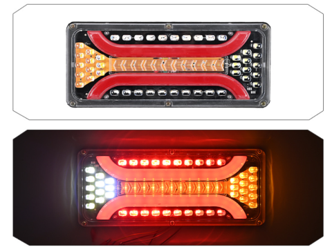 Lampi Remorca - Set 2 Lampi Auto LED Spate, Universale, pentru Remorca, Camion, utilaje agricole, 12 - 24V, Semnalizare dinamica, Pozitie, STOP, 33x13cm, rosu/ galben/alb