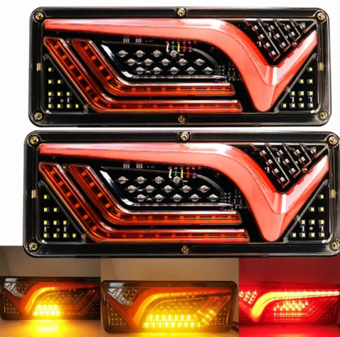 Lampi remorca si lumini de avertizare - Set 2 Lampi Auto LED Spate, Universale, pentru Remorca, Camion, utilaje agricole, 12 - 24V, Semnalizare dinamica, Pozitie, STOP, 33x13cm,alb / rosu/ galben