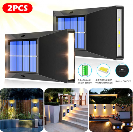 Set 2 lampi de perete, 6 LED, incarcare solara, alb cald, 15W [6]