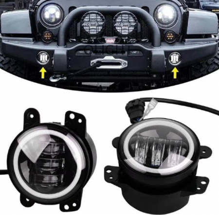 Set 2 proiectoare ceata 6 LED cu lumini de zi si semnalizare Angel Eyes, DRL, 98mm, lumina alba rece / galbena, mufa H11 [2]