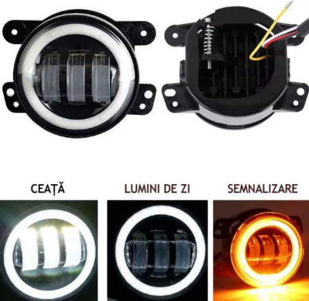 Set 2 proiectoare ceata 6 LED cu lumini de zi si semnalizare Angel Eyes, DRL, 98mm, lumina alba rece / galbena, mufa H11 [1]