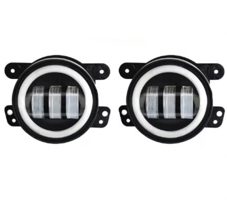 Auto - Set 2 proiectoare ceata 6 LED cu lumini de zi si semnalizare Angel Eyes, DRL, 98mm, lumina alba rece / galbena, mufa H11