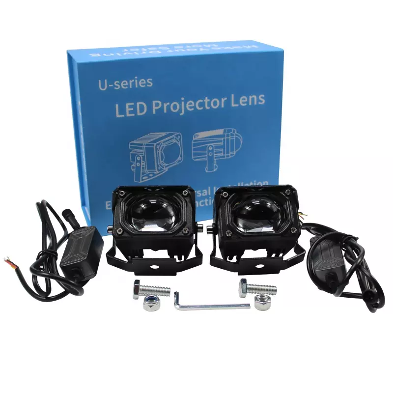 Auto - Set 2 proiectoare auto bi LED cu lupa, 70W, 3000K/6000K, lumina alb-galbena, Off Road