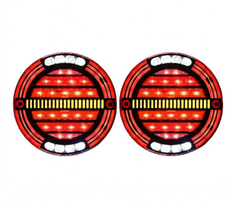 Auto - Set 2 Stopuri Auto LED Spate, Universale, diametru 140mm, pentru Remorca, Camion si Trailer, utilaje agricole, 12-24V, Semnalizare dinamica, Pozitie, STOP, rosu / galben