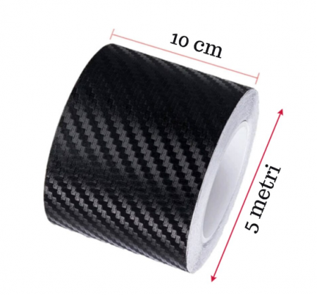 Set 2x Banda Protectie Auto 3D, BZRSH®, din Carbon, Pentru Prag, Usa, Bara, Bord, Impermeabila, Tuning Auto, 10 cm x 5 metri [5]