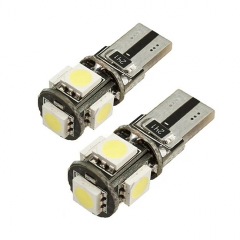 Becuri LED T10 - Set 2x becuri LED T10, BZRSH, W5W, 12V, 5W CANBUS, 6000k, 28x12 mm, Alb rece pentru plafoniera, portbagaj