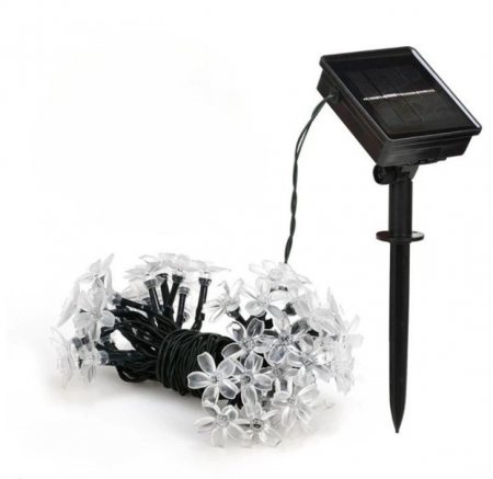 Set 2x Instalatie de gradina cu incarcare solara 50 LED, 5 metri cu flori de cires, alb cald [2]