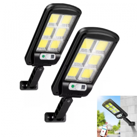 Iluminat - Set 2x lampa solara 120LED, senzor de miscare, telecomanda