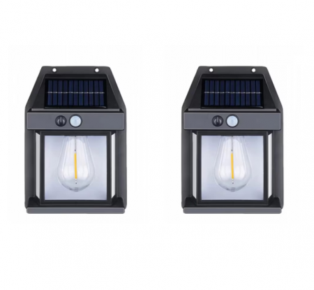 Lampi solare - Set 2x Lampa solara LED de perete cu senzor de miscare, 3 moduri de iluminare, BZRSH, lumina calda