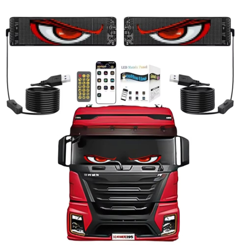 Auto - Set 2x Panouri afisaj Matrix LED BZRSH, flexibil, display RGB, 595x120 mm, devil eyes, ochi camion, ceas, mesaje personalizate, control aplicatie si telecomanda, conectare USB