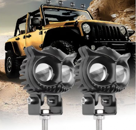 Set 2x Proiector led Off-Road, moto, ATV cu lupa 50W, 12V - 24V, model bufnita, 2 faze alb si galben, BZRSH® [1]