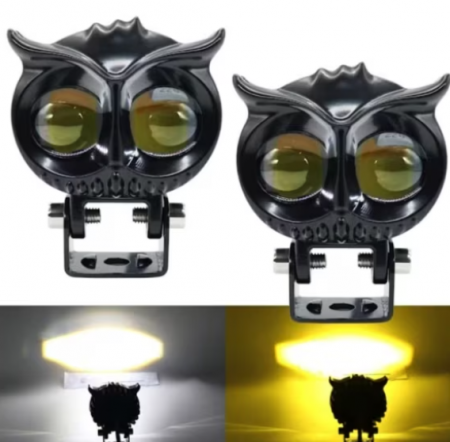 Auto - Set 2x Proiector led Off-Road, moto, ATV cu lupa 50W, 12V - 24V, model bufnita, 2 faze alb si galben, BZRSH®