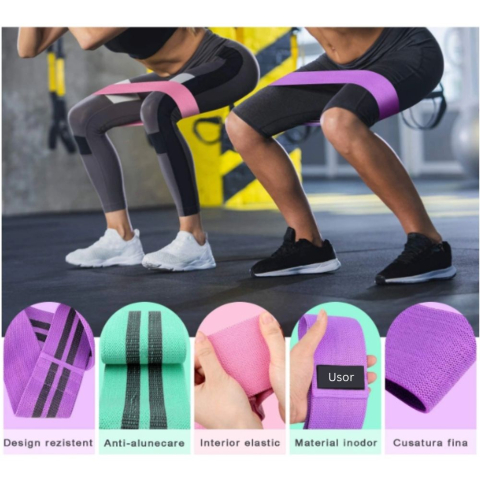 Set 3 benzi elastice fitness, 3 niveluri de rezistenta, pentru coapse, fese si picioare [4]