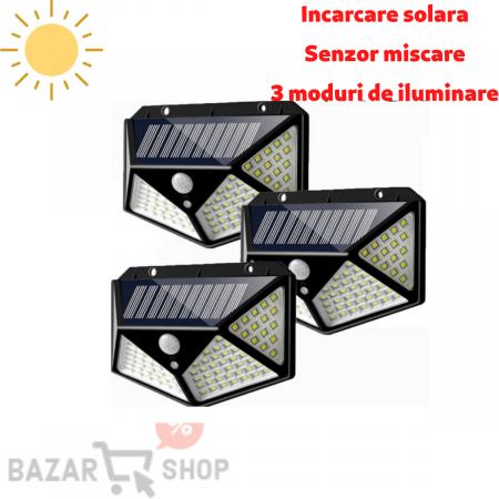 Lampi solare - Set 3 x Lampa 100 LED cu panou solar senzor de miscare