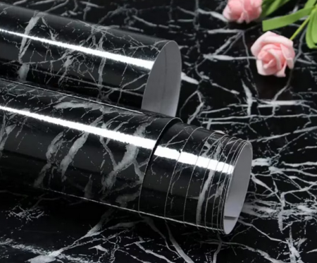 Set 3x Folie autocolanta BZRSH, tip marmura, neagra, 60x 200 cm, rezistenta la apa, usor de curatat [4]