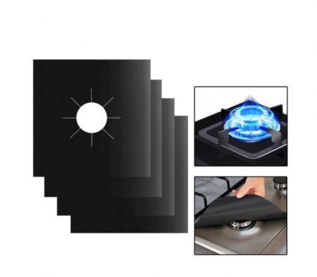 Casa si gradina - Set 4 folii de protectie aragaz, teflon, lavabile, reutilizabile, Negru/Gri