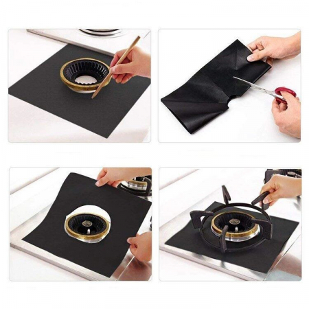 Set 4 folii de protectie aragaz, teflon, lavabile, reutilizabile, Negru/Gri [4]
