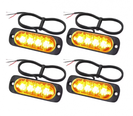 Auto - Set 4 Lampi Avertizare LED Galbene 4 LED-uri, Auto, Moto, Utilaje, BZRSH, stroboscop