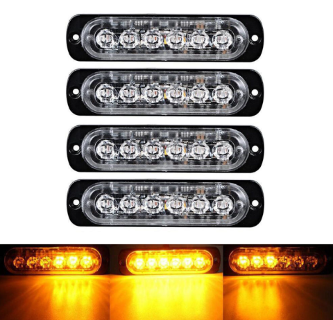 Iluminare Auto LED - Set 4 Lampi LED de Avertizare BZRSH, 6 LED-uri Galben, Stroboscop, 12 V / 24 V, 112 x 28 mm