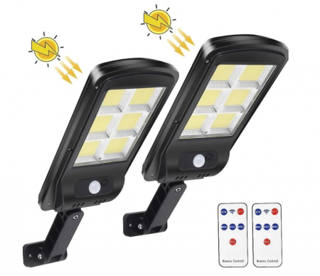 Set 4 lampi solare,120 LED, 6 COB, 90W, cu senzor de miscare, suport prindere inclus si telecomanda [1]