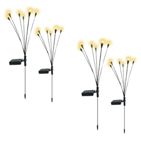 Lampi solare - Set 4 Lampi solare LED, 6 bulbi LED, incarcare solara si senzor de amurg, lumina alba calda, BZRSH, 70 cm