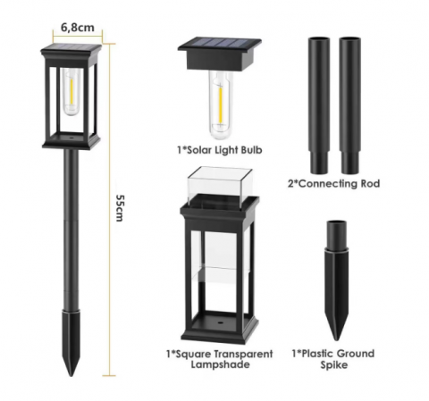 Set 4 lampi solare LED de exterior, 15 lm, 0.3W, 800mAh, Autonomie 12h, Plastic/ABS, IP65, 55cm, Negru [2]