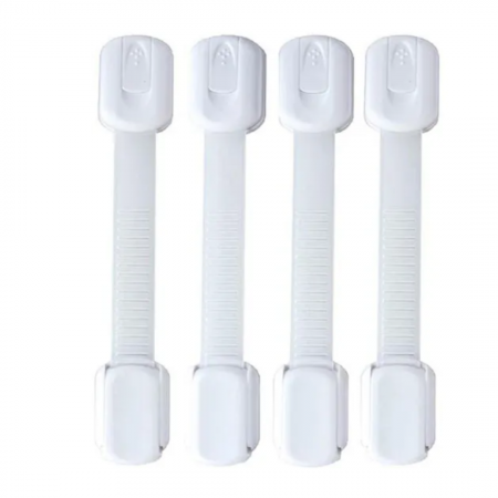 Lumea copiilor - Set 4 sisteme de siguranta copii, ajustabile, blocator usi, sertare dulap, adeziv puternic, alb, 19 cm