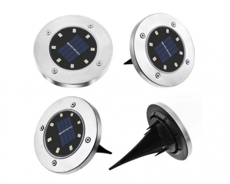 Casa si gradina - Set 4 lampi solare cu lumina calda, senzor de lumina si 8 leduri cu fixare in sol