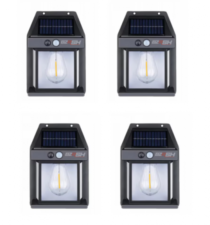 Lampi solare - Set 4x Lampa solara LED de perete cu senzor de miscare, 3 moduri de iluminare, BZRSH, lumina calda