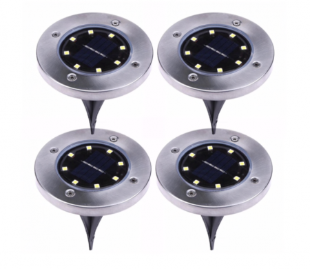 Lampi solare - Set 4x Lampi Solare Pentru Gradina Cu Fixare In Pamant, 8 LED, Rezistent La Apa Si Interperii, Lumina Puternica, Senzor de lumina