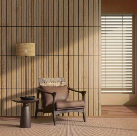 Set 5 panouri decorative autoadezive, aspect lemn vertical, 30x60cm, model 3D modern, pentru perete interior [5]
