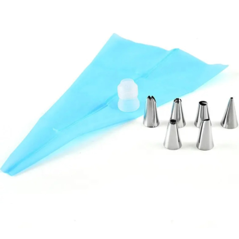 Accesorii si ustensile ornare prajituri - Set 6 duiuri inox, adaptor si pos silicon, pentru ornat prajituri TopBazar