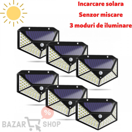 Iluminat - Set 6 x lampa solara 100 LED, senzor de miscare