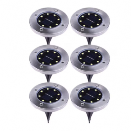 Lampi solare - Set 6x Lampa Cu Incarcare Solara Rapida SI Timp Mare De Utilizare, Tip Spot Cu 8 Leduri, Pentru Gradina, WaterProof, IP65, Carcasa Din Metal Rezistent