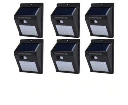 Lampi solare - Set format din 6 lampi solare de perete cu iluminare continuua si lumina cu 30 leduri
