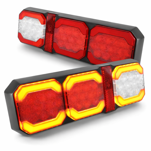 Set Stopuri LED Triple Remorcă 12V-24V, 78 LED-uri, IP67 Impermeabil, cu Poziție, Frână, Semnal și Marșarier, Lampă Spate Rulotă/Camion/Platformă