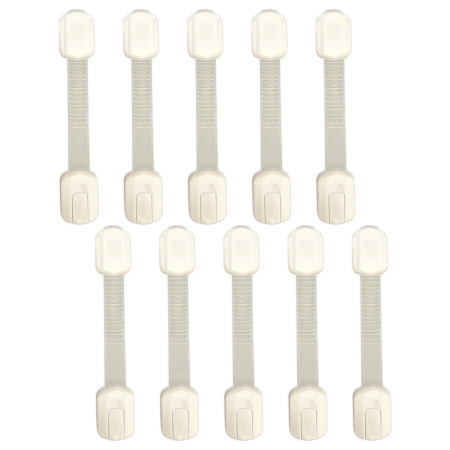 Lumea copiilor - Siguranta usi copii, blocator sertare, dulap, usa cuptor, frigider, lungime reglabila, adeziv puternic 3M, BZRSH, set 10 bucati, alb