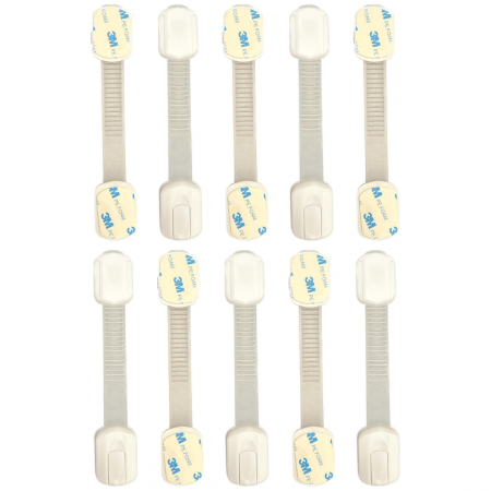 Siguranta usi copii, blocator sertare, dulap, usa cuptor, frigider, lungime reglabila, adeziv puternic 3M, BZRSH, set 10 bucati, alb [1]
