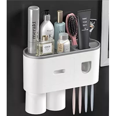 Suport Dispenser pasta de dinti cu 2 pahare magnetice 4 periute [2]