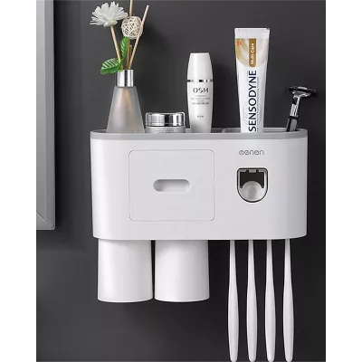 Auto - Suport Dispenser pasta de dinti cu 2 pahare magnetice 4 periute