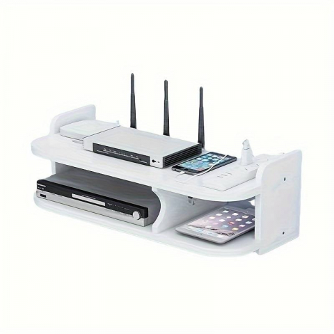 Suport pentru router si alte accesorii, cu 2 compartimente, 20×50 cm, alb [1]