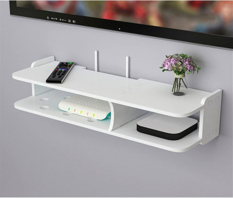 Casa si gradina - Suport pentru router si alte accesorii, cu 2 compartimente, 20×50 cm, alb
