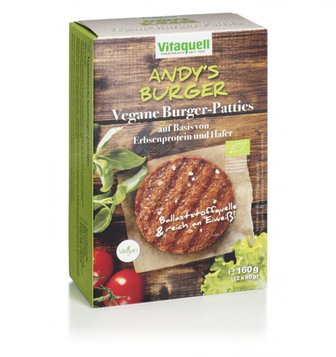 Vitaquell Burger vegetal BIO, ”ANDY S BURGER”, pe bază de proteine de mazăre și ovăz 160g (2 x 80g) [1]
